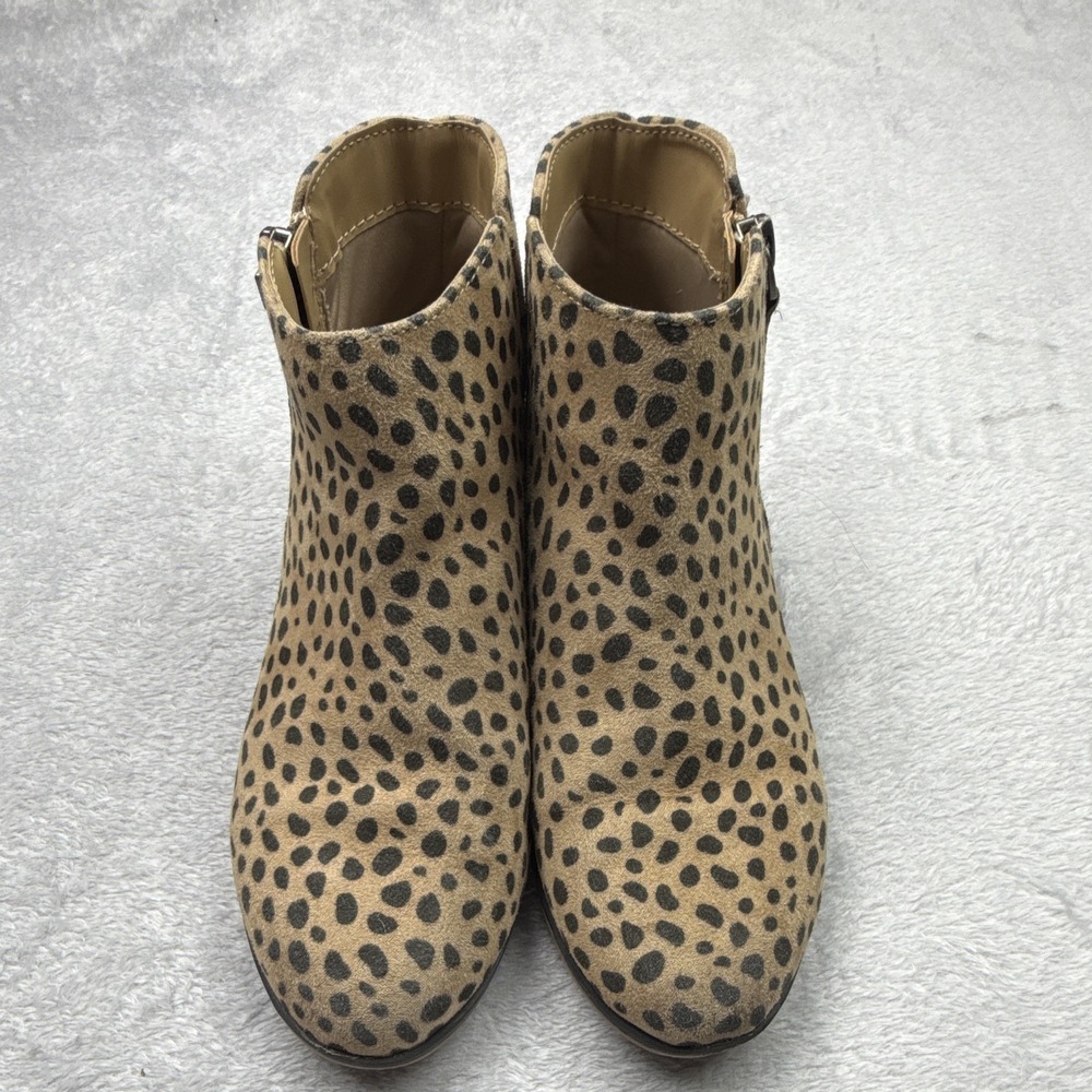 Cat & Jack Beige/Black Animal Print Ankle Bootie Almond Toe Zip Women's 2M